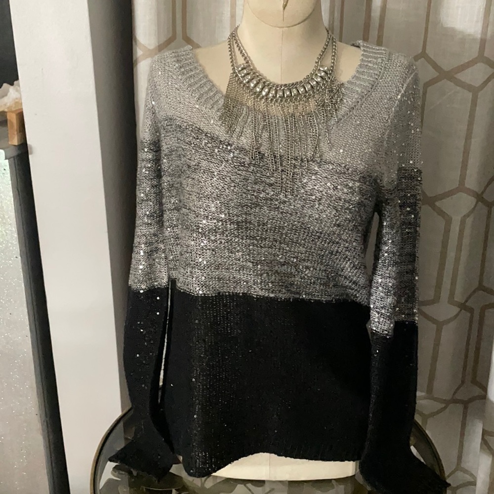 Black and gray sparkle Long sleeve sweater